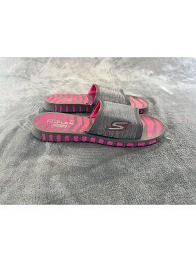 Skechers Go Flex Womens Slide Sandals Gray & Pink Comfort Size 10